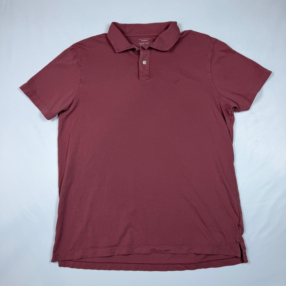 American Eagle Super Soft Polo Mens Large Burgundy‎ Red Short Sleeve Cotton
